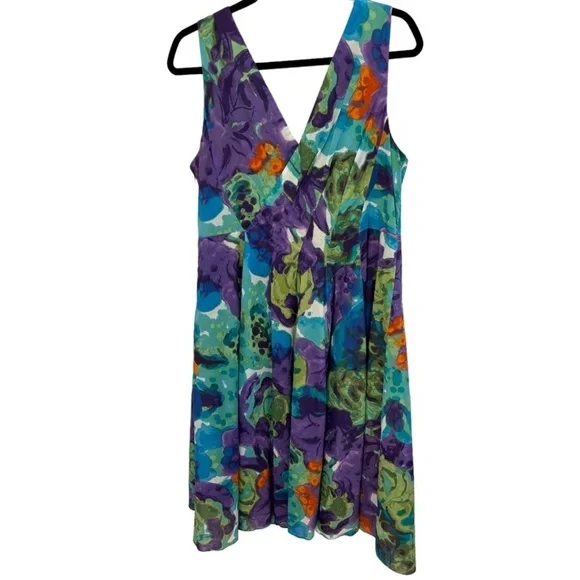 Jones New York Plus Size Colorful Faux Wrap Sleeveless Cotton Lined Dress 16 - Picture 2 of 3